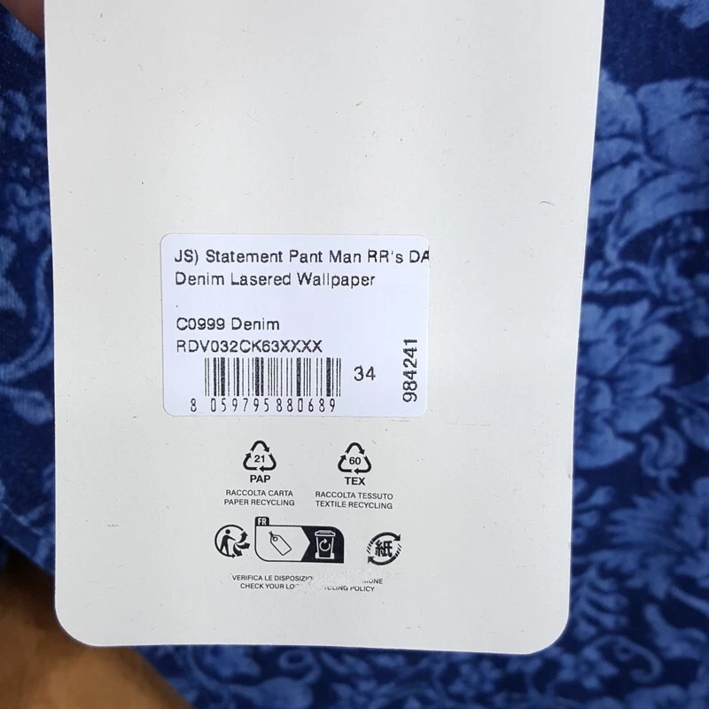 ROY ROGERS DAVES NEW YORK Jeans Mens Sz 34 Blue Floral Carpenter STATEMENT $185 - Image 3 of 4