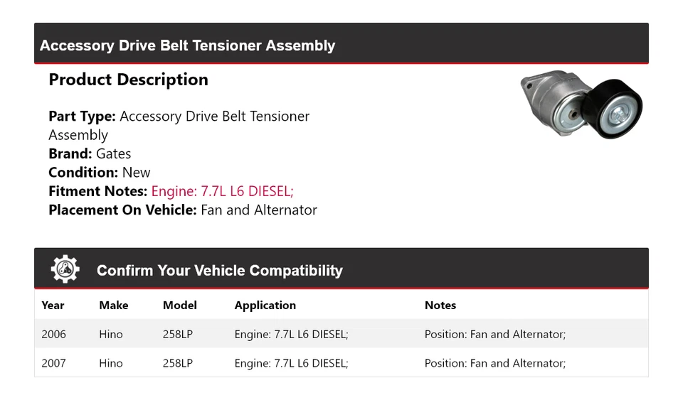 Para 2006-2007 Hino 258LP conjunto de tensor de correia de transmissão ventilador e portões alternadores - Imagem 2 de 4