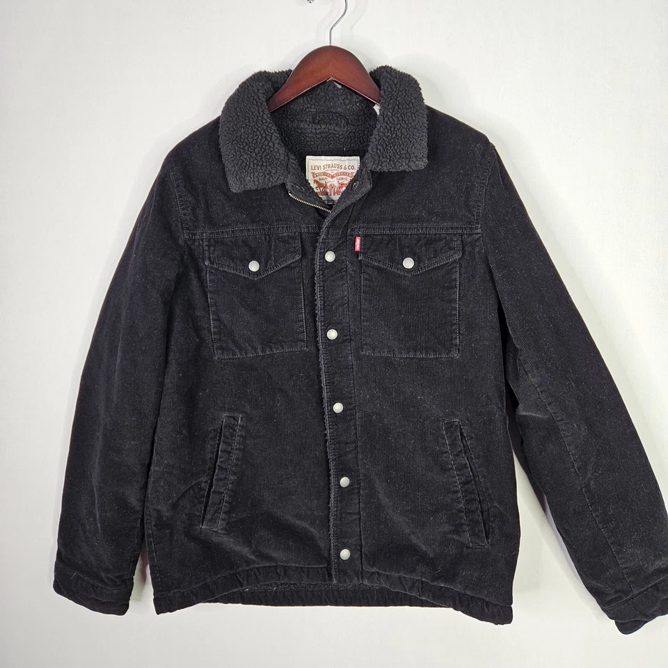 Chaqueta de camionero Sherpa tipo III mediana Levi's para hombre pana negra Foto 3 de 4