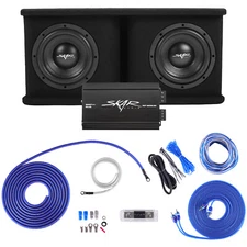 SKAR AUDIO DUAL 8" 1400W SDR SERIES BASS PKG W/ LOADED SUB BOX - AMP - WIRE KIT