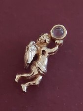 B/Vtg T&T Clear stone Guardian Angel Cherub Holding Gold Plated Lapel Pin