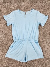 Girls One Piece Romper Size Large Light Blue Short Ruffle Sleeve