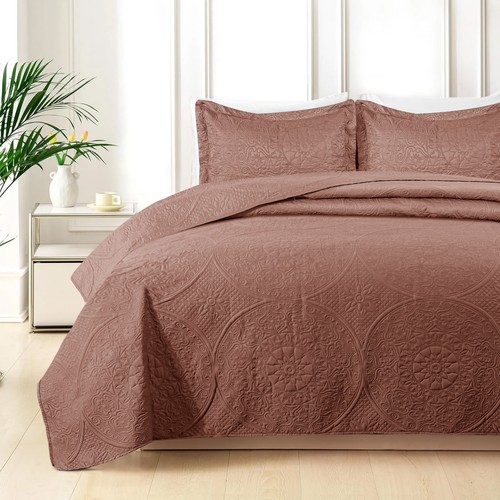 3 Piece Embossed Quilted Bedspread Set Twin Queen King Size Coverlet Bed Throws - Picture 191 of 207