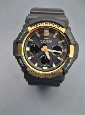 Casio G-Shock Black & Gold GAW-100B Radio Controlled Solar Watch Good Condition
