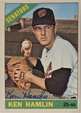 1966 TOPPS Ken Hamlin Auto Card #69 Washington Senators Vintage Baseball Signed 