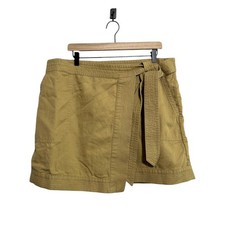 Banana Republic Womens Skirt XL Khaki Tan Wrap Tie Front Cotton Linen Blend