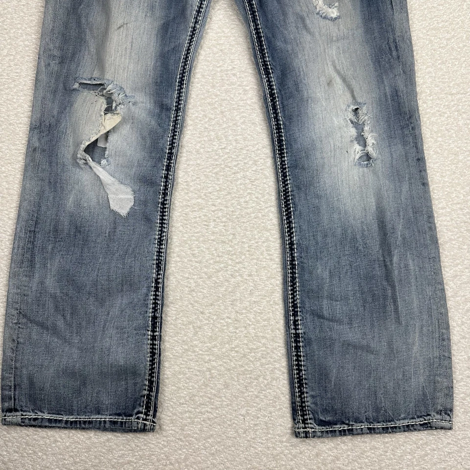 Jeans masculino Rock Revival Rio tamanho 38x32 relaxado reto cintura média azul desgastado - Imagem 4 de 4