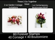 80 Forever Stamps 1 Oz Boutonniere RSVP  2 Oz Corsage Wedding Invitations