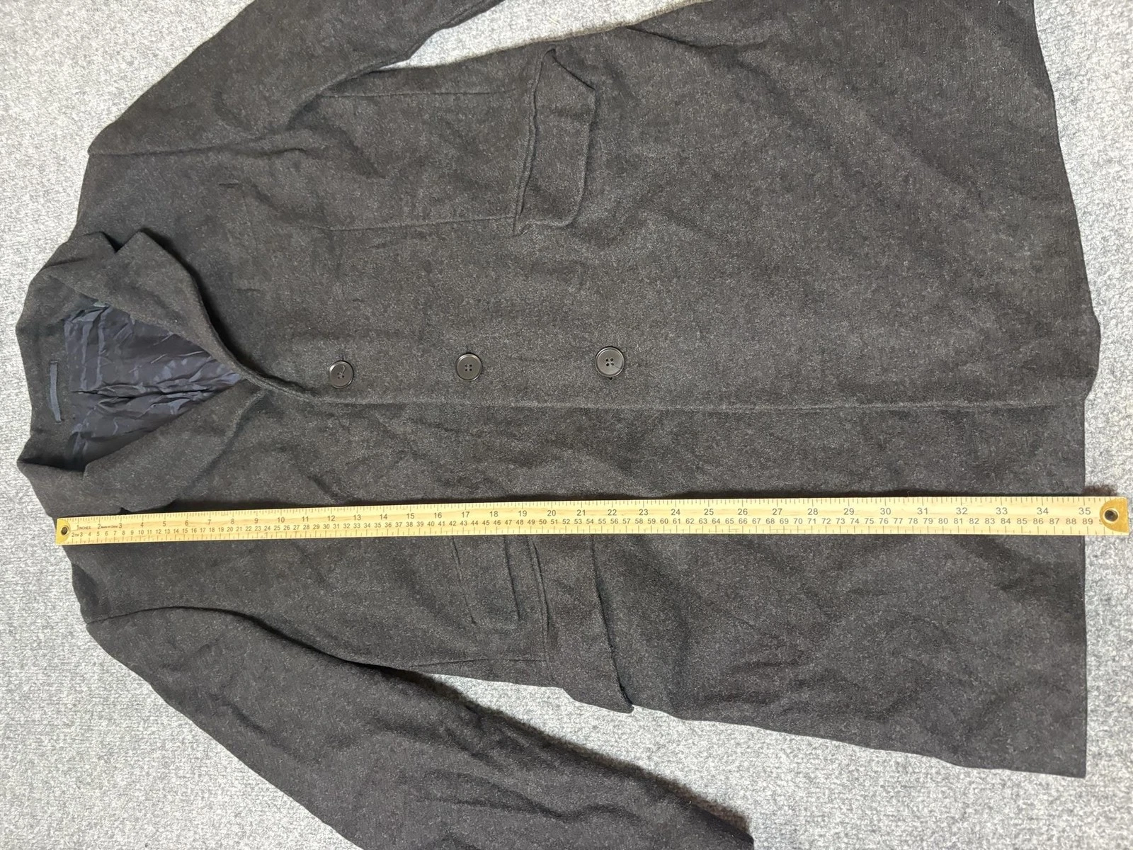 Charles Tyrwhitt Coat Mens 44R Black Wool Cashmere Mid Length Overcoat Lined - product detail image 2