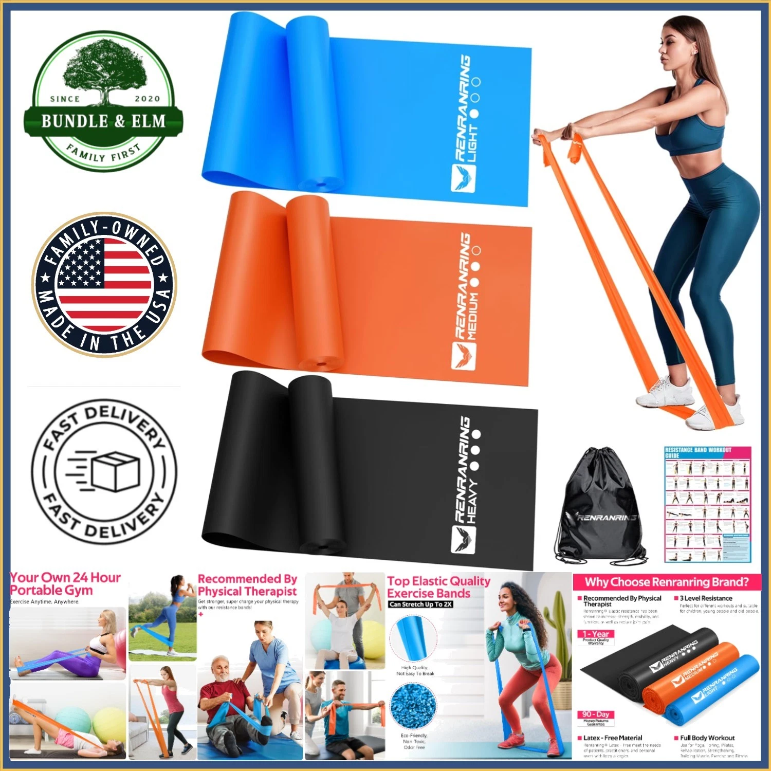 Stretch and Strength Resistance Bands for Exercise, 5.9ft Long with Carry Bag