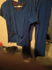 Koi Basics Scrubs Set Blue Top M Pants L Women's Solid Medical Uniform