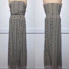 Forever 21 Dress Maxi Witchy Fairy Whimsy Black Geometric Strapless M Beachy