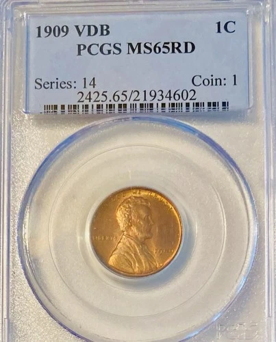 1909 VDB 1C ( RED )Lincoln Cent PCGS  MS 65