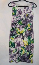 Adrianna Papell Dress Sz 6 Purple Floral Sleeveless Modest Watercolor Pencil