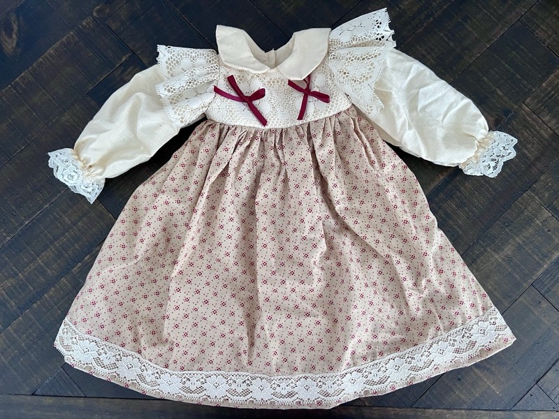 Antique French or German Bisque Doll Dress Lace Trim Victorian Style Doll 
