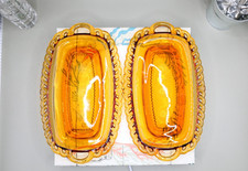 Indiana Glass Colony Crown Gold, Honey, 2 Trays 8 1/4"