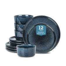 Eden 12-Piece Dinnerware Set Stoneware, Plates and Bowls Set, Dishwasher and ...