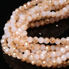 5 Strands 4mm Champagne White Color Half Plated Faceted Rondelle Beads,  Glass B