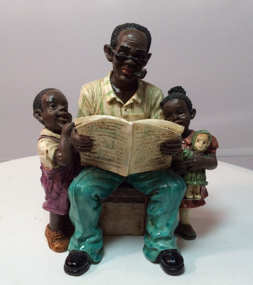 African American Figurine Father Grandfather Reading Children 1996 W.U.