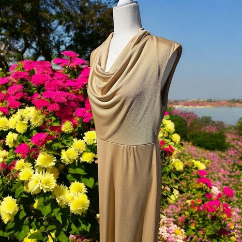 Vintage EMMA DOMB Maxikleid Kleid Wasserfallausschnitt Champagner SUPER SÜSS! - Bild 3 von 6
