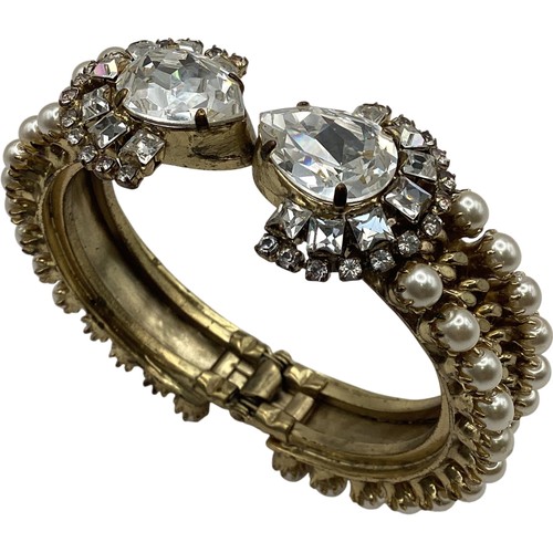 RODRIGO OTAZU Cuff Bracelet Women's Pearl & Crystal Rhinestones Gold Tone
