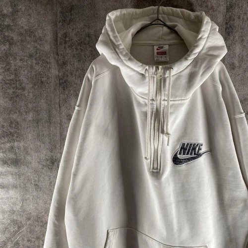 Pull homme Nike x Supreme demi fermeture éclair blanc sweat à capuche avec logo brodé