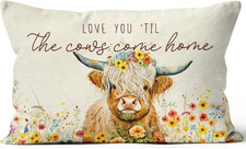 Highland Cow Wildflowers Farmhouse Spring Summer Decorative Pillows Covers 12x20