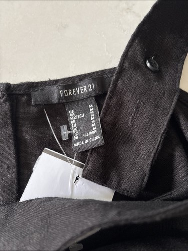 Forever 21 Cropped Tank Top Button Straps And Back Black Linen Women's Medium - Picture 3 of 4