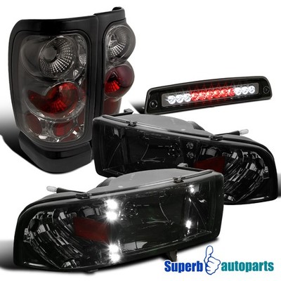 Fits 1994-2001 Ram 1500/2500/3500 Smoke Head+Tail Lamps+LED 3rd Brake Lights