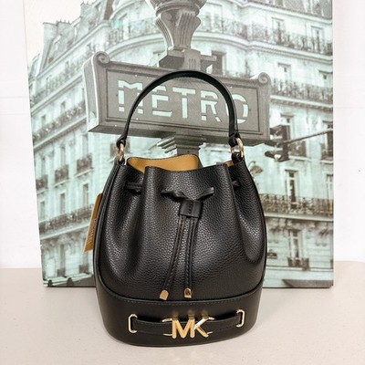 Michael Kors 35S3G6RM8T Reed Medium Pebbled Leather Bucket Bag IN BLACK