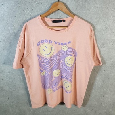 Vintage No Boundaries Good Vibes Sunshine T Shirt Women s Small Pink Oversized