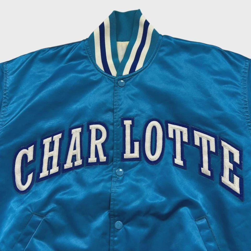 Vintage 90s Charlotte Hornets Satin Bomber Jacket – Retro NBA Varsity Style - Image 3 of 4