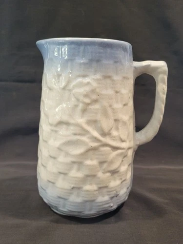Antique Basketweave & Morning Glory salt glazed pitcher by Brush McCoy, 1911-23