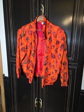 Vintage Fuda international Small 100 Silk Bomber Style jacket , Red, Leaves