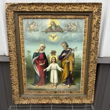 Holy Family Religious Art Print Fridolin Leiber Chromolithograph Framed  Vintage
