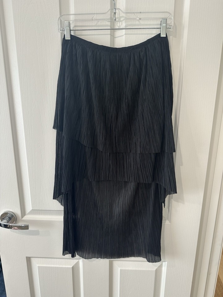 Designer Bec + Bridge Micro Pleat High Low Midi Black Women's Skirt Aus 12 US 8
