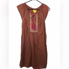 anthropologie embroidered Maeve Brown shift dress