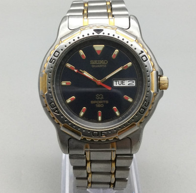 Seiko SQ Sports 150 Watch Men 41mm Silver Tone Day Date 7N43-6021