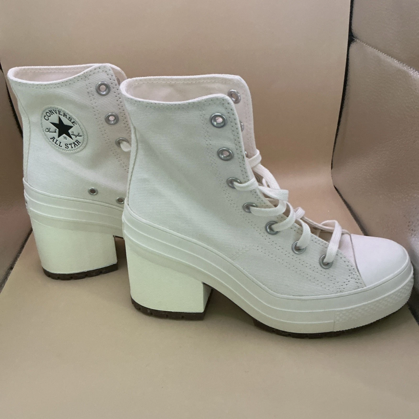 Stivali Converse Chuck 70 neri de luxe tacco Egret donna taglia 7 5 bianco sporco NUOVI