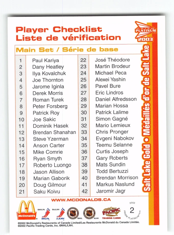 Adam Foote, Rob Blake, Scott Niedermayer 2003 NHL Card - Image 2 of 2