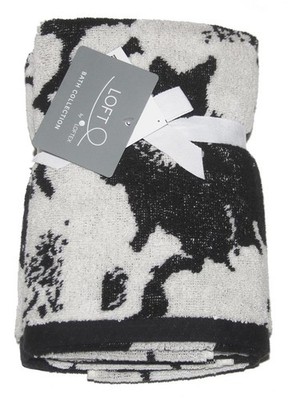 2 LOFT Big Bold Black & Off-White Flowers Plush Thick Reversible HAND Towels NWT