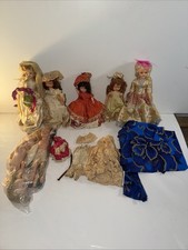 Lot of 5 Vintage 1950s-70s Hard Plastic Fashion Dolls  Bride  Fabric for Dress