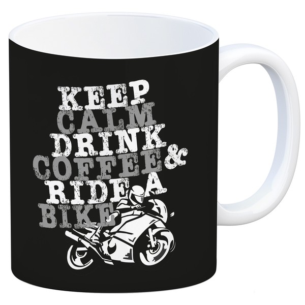 Keep Calm & Ride A Bike Kaffeebecher In Schwarz Zum Thema Motorrad Fahren-image
