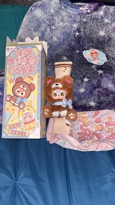 Baby Three Brown Bear Plush Seat Belt Shoulder Pad w/ Bow And Special Eyes