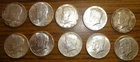 10 Silver 1964 KENNEDY HALF DOLLARS 1/2 Roll - Lot 2