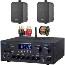 Pyle PDA99BU FM Radio Home FM Radio Receiver, 2x 4" 30W Speakers, Banana Plugs