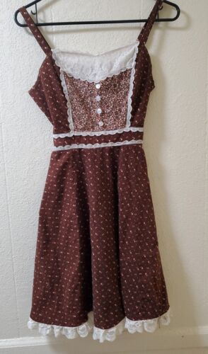 Robe fille vintage florale marron taille 9/10 100 % coton fabriquée aux États-Unis  - Photo 1 sur 7