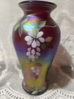 Signed by Fenton 2003 Heirloom Optic Collection Ruby/Red Iridescent Glass Vase