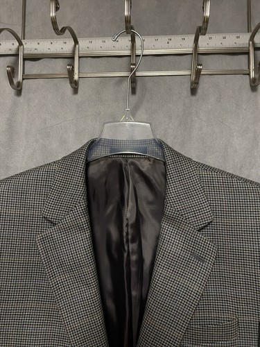 Chaps Blazer Men 42L Gray Houndstooth Silk Wool Flannel Coat Ralph Lauren Luxury
