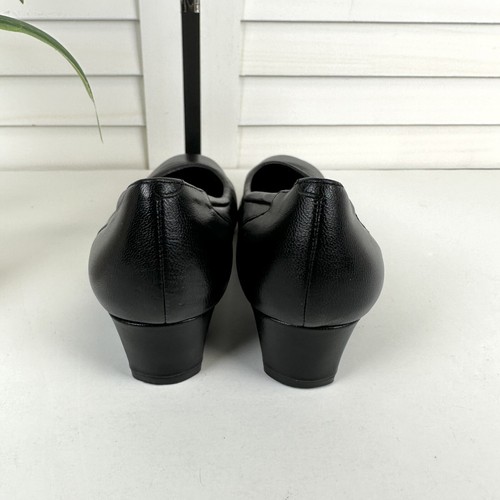 David Tate Black Supreme Leather Pumps Block Heel Slip On Shoe Womens Size 7.5 M - Picture 5 of 9